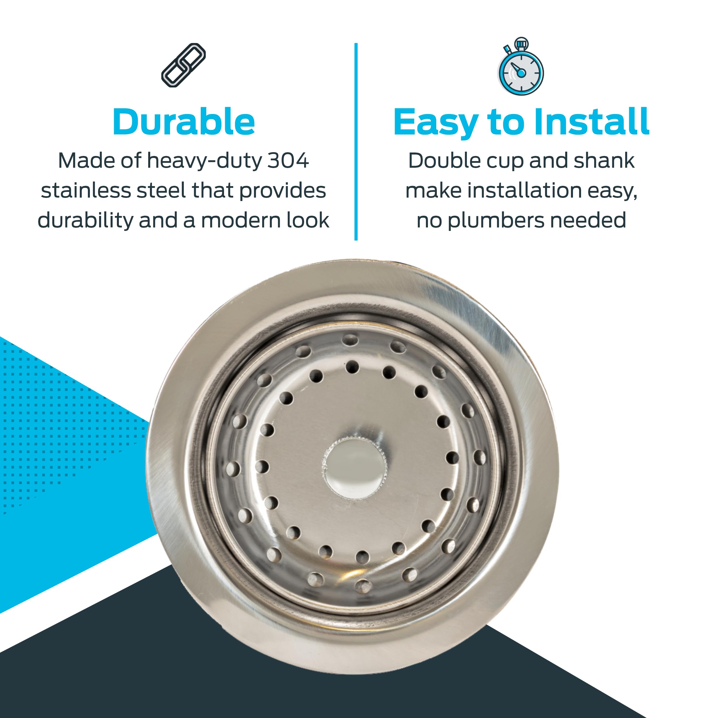 EZ-FLO Double Cup Kitchen Sink Strainer Drain Assembly, 3-1/2 to 4 Inch Opening, 1-1/4 Inch Standard Shank, Stainless Steel, 30017 - Image 4