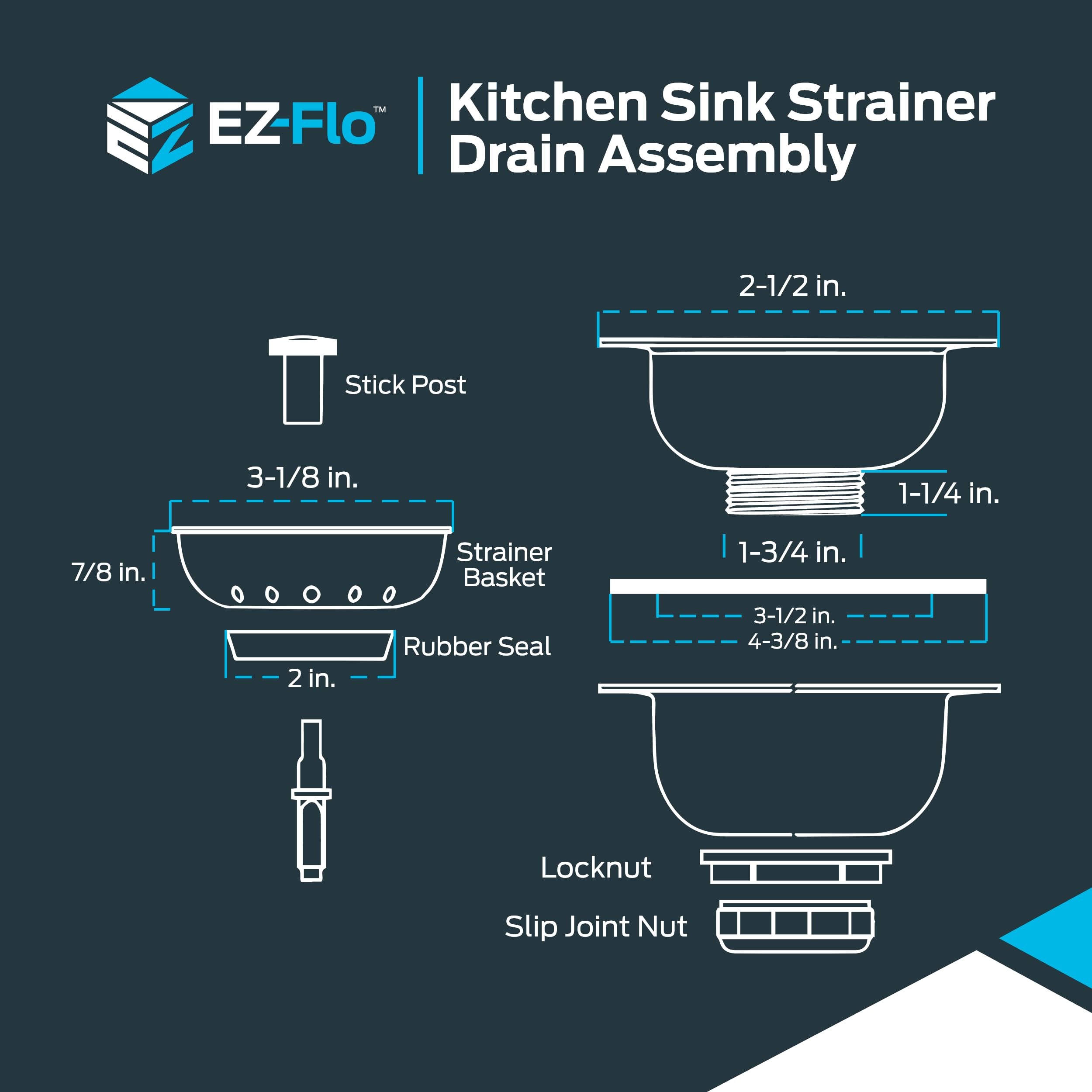 EZ-FLO Double Cup Kitchen Sink Strainer Drain Assembly, 3-1/2 to 4 Inch Opening, 1-1/4 Inch Standard Shank, Stainless Steel, 30017 - Image 6