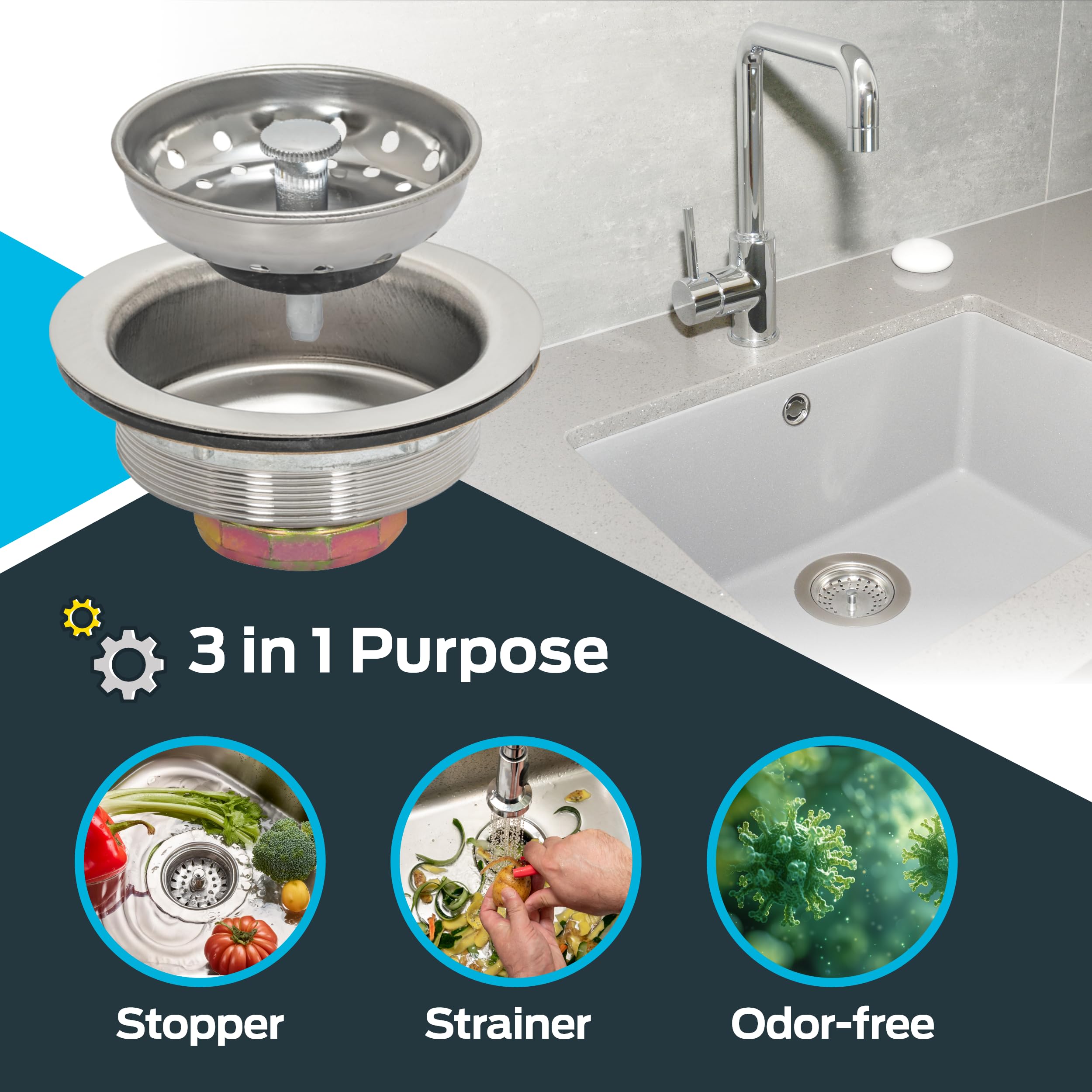 EZ-FLO Kitchen Sink Strainer with Die-Cast Slip-Joint Nut, Fits 3-1/2 to 4 Inch Openings, Stainless Steel, 30001 - Image 3
