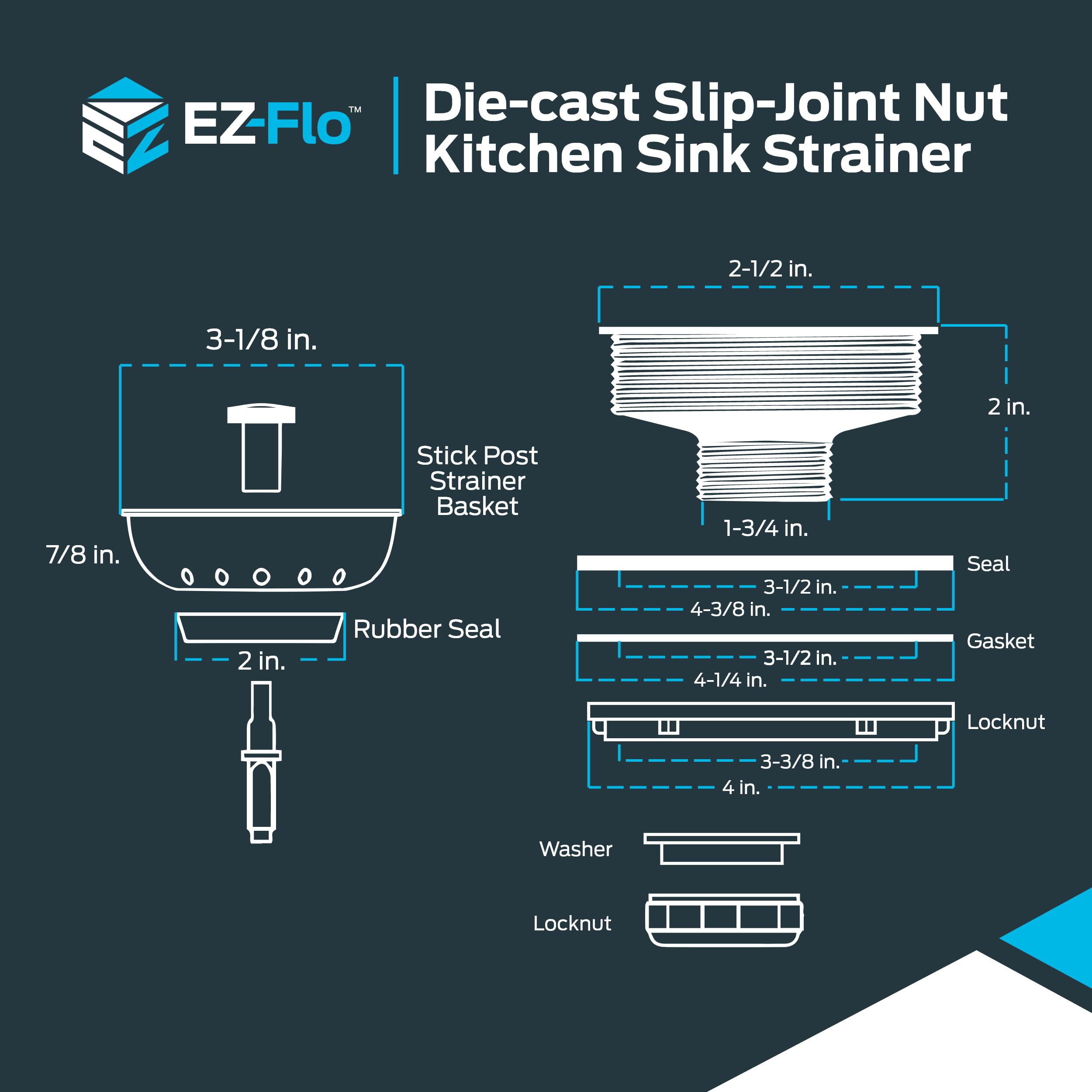 EZ-FLO Kitchen Sink Strainer with Die-Cast Slip-Joint Nut, Fits 3-1/2 to 4 Inch Openings, Stainless Steel, 30001 - Image 6